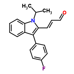(E)-3-[3-(4-氟苯基)-1-异丙基吲哚-2-基]丙烯醛 结构式