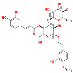 2-(3-Hydroxy-4-methoxyphenyl)ethyl 3-O-(6-deoxy-α-L-mannopyranosyl)-4-O-[(2E)-3-(3,4-dihydroxyphenyl)-2-propenoyl]-β-D-glucopyranoside 结构式