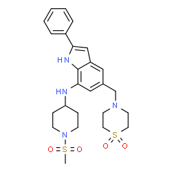 5-[(1,1-二氧代-4-硫代吗啉基)甲基]-N-[1-(甲基磺酰基)-4-哌啶基]-2-苯基-1H-吲哚-7-胺 结构式
