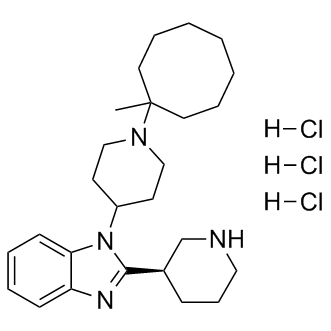 1-[1-(1-甲基环辛基)-4-哌啶基]-2-(3R)-3-哌啶基-1H-苯并咪唑 三盐酸盐 结构式