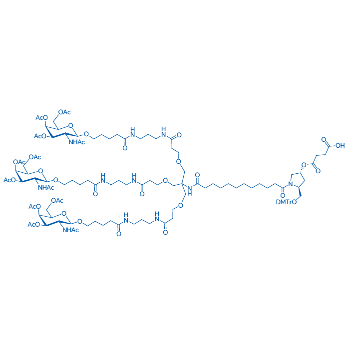4-(((3R,5S)-1-(1-(((2R,3R,4R,5R,6R)-3-乙酰氨基-4,5-二乙酰氧基-6-(乙酰氧基甲基)四氢-2H-吡喃-2-基)氧基)-16,16-双((3-((3-(5-(((2R,3R,4R,5R,6R)-3-乙酰氨基-4,5-二乙酰氧基-6-(乙酰氧基甲基)四氢-2H-吡喃-2-基)氧基)戊酰胺基)丙基)氨基)-3-氧代丙氧基)甲基)-5,11,18-三氧代-14-氧杂-6,10,17-三氮杂二十九烷-29-酰基)-5-((双(4-甲氧基苯基)(苯基)甲氧基)甲基)吡咯烷-3-基)氧基)-4-氧代丁酸 结构式