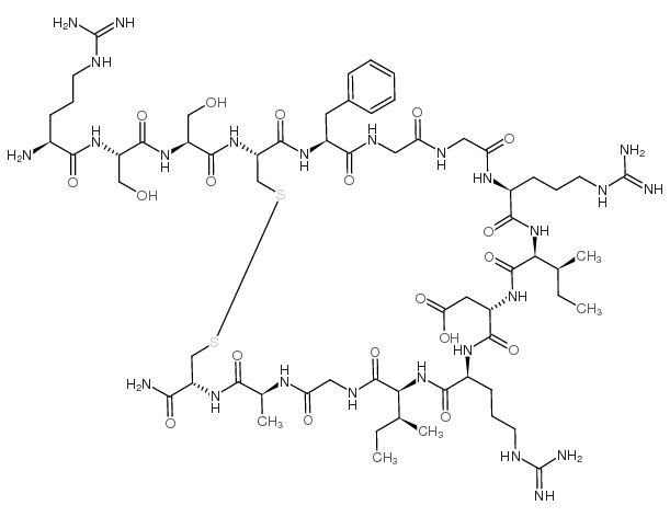 精氨酰-丝氨酰-丝氨酰-半胱氨酰-苯丙氨酰-甘氨酰-甘氨酰-精氨酰-异亮氨酰-天冬氨酰-精氨酰-异亮氨酰-甘氨酰-丙氨酰-半胱氨酰胺（二硫键：Cys4-Cys14） 结构式