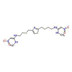 N1,N1'-[2,4-噻唑二基双(亚甲基硫基-2,1-乙二基)]双(N'-甲基-2-硝基-1,1-乙二胺) 结构式