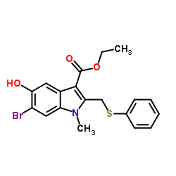 6-溴-5-羟基-1-甲基-2-(苯基硫甲基)吲哚-3-甲酸乙酯 结构式