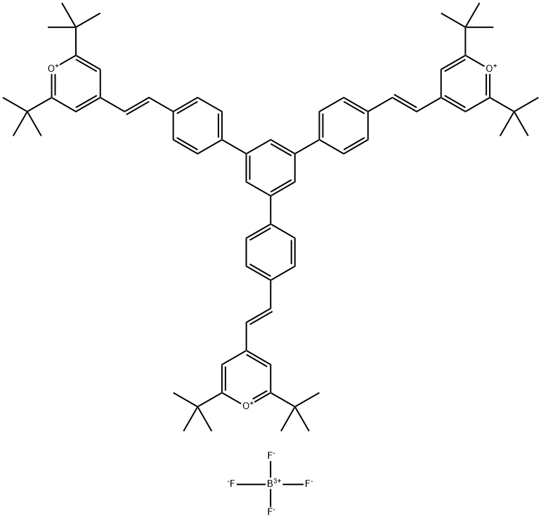 1,3,5-三[4-[(E)-2-(2,6-二-叔丁基吡喃鎓-4-基)乙烯基]苯基]苯四氟硼酸盐 结构式
