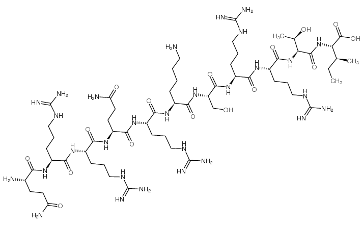 H-谷氨酰-精氨酰-精氨酰-谷氨酰-精氨酰-赖氨酰-丝氨酰-精氨酰-精氨酰-苏氨酰-异亮氨酸-OH 结构式
