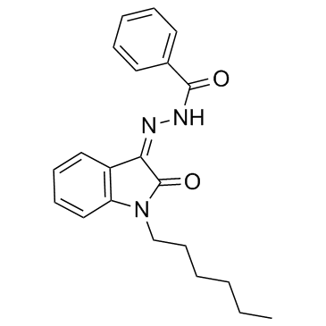 N'-[(3Z)-1-己基-2-氧代-1,2-二氢-3H-吲哚-3-亚基]苯并肼 结构式