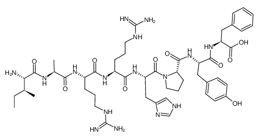 H-异亮氨酰-丙氨酰-精氨酰-精氨酰-组氨酰-脯氨酰-酪氨酰-苯丙氨酸 结构式