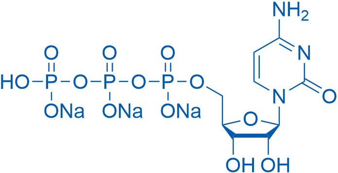 ((2R,3S,4R,5R)-5-(4-氨基-2-氧代嘧啶-1(2H)-基)-3,4-二羟基四氢呋喃-2-基)甲基三磷酸x钠盐水合物 结构式