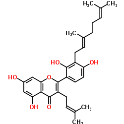 3'-Geranyl-3-prenyl-2',4',5,7-tetrahydroxyflavone 结构式