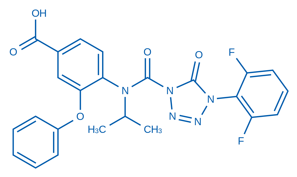 4-(4-(2,6-二氟苯基)-N-异丙基-5-氧代-4,5-二氢-1H-四唑-1-甲酰胺基)-3-苯氧基苯甲酸 结构式