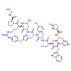Pyr-D-组氨酰-L-色氨酰-L-丝氨酰-L-酪氨酰-1-苄基-D-组氨酰-L-亮氨酰-L-精氨酰-N-乙基-L-脯氨酰胺 结构式