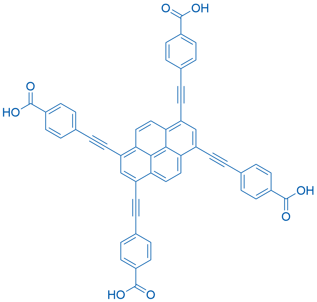 4,4',4'',4'''-(芘-1,3,6,8-四基四(乙炔-2,1-二基))四苯甲酸 结构式