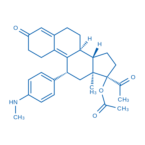 (8S,11R,13S,14S,17R)-17-乙酰基-13-甲基-11-(4-(甲基氨基)苯基)-3-氧代-2,3,6,7,8,11,12,13,14,15,16,17-十二氢-1H-环戊二烯并[a]菲-17-基乙酸酯 结构式