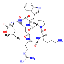 环(-精氨酸-赖氨酸-脯氨酸-色氨酸-谷氨酸)-亮氨酸-OH 结构式