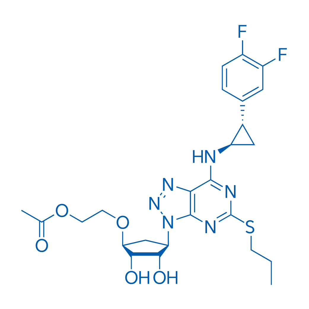 2-(((1S,2S,3S,4R)-4-(7-(((1R,2S)-2-(3,4-二氟苯基)环丙基)氨基)-5-(丙硫基)-3H-[1,2,3]三唑并[4,5-d]嘧啶-3-基)-2,3-二羟基环戊基)氧基)乙基 乙酸酯 结构式