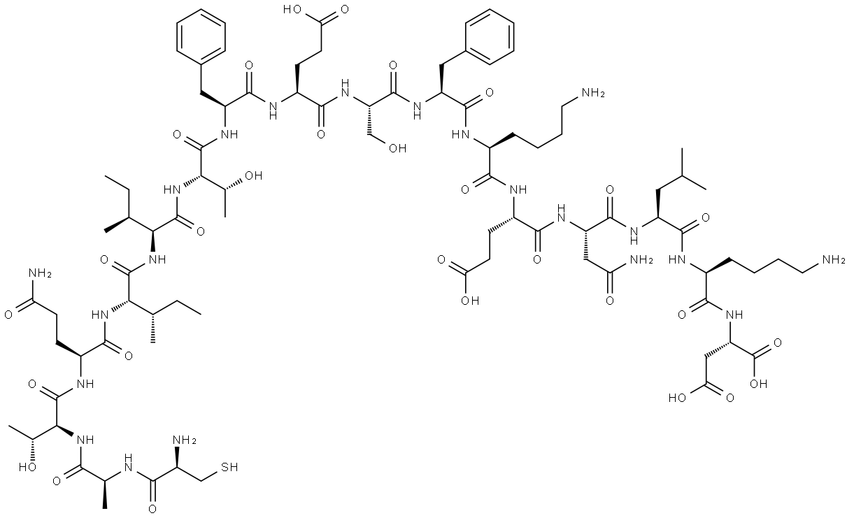 半胱氨酰-丙氨酰-苏氨酰-谷氨酰-异亮氨酰-异亮氨酰-苏氨酰-苯丙氨酰-谷氨酰-丝氨酰-苯丙氨酰-赖氨酰-谷氨酰-天冬氨酰-亮氨酰-赖氨酰-天冬氨酸 结构式