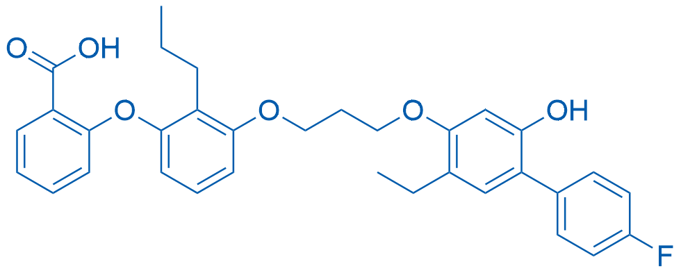 2-(3-(3-((5-乙基-4'-氟-2-羟基-[1,1'-联苯]-4-基)氧基)丙氧基)-2-丙基苯氧基)苯甲酸 结构式