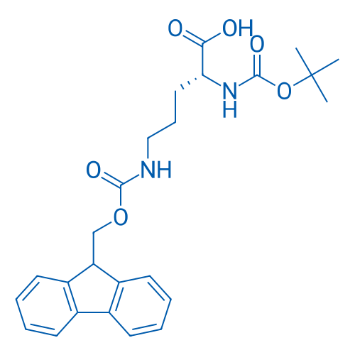N-叔丁氧羰基-(N'-芴甲氧羰基)-D-鸟氨酸 结构式