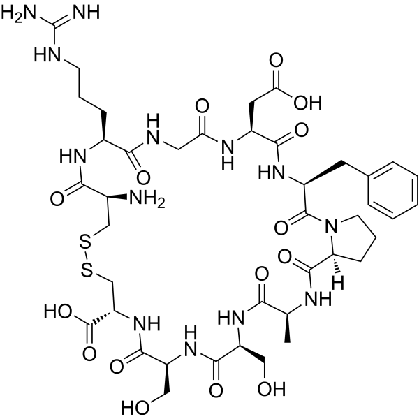 环二硫键肽Cys-Arg-Gly-Asp-Phe-Pro-Ala-Ser-Ser-Cys 结构式