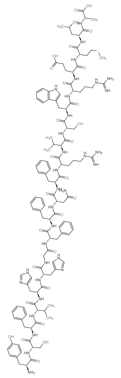 H-酪氨酰-丝氨酰-苯丙氨酰-缬氨酰-组氨酰-组氨酰-甘氨酰-苯丙氨酰-苯丙氨酰-天冬氨酰-苯丙氨酰-精氨酰-缬氨酰-丝氨酰-色氨酰-精氨酰-谷氨酰-甲硫氨酰-亮氨酰-丙氨酸 结构式