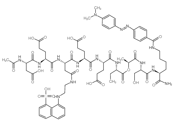 Ac-Asp-Glu-Asp(EDANS)-Glu-Glu-Abu-L-lactoyl-Ser-Lys(DABCYL)-NH2 结构式