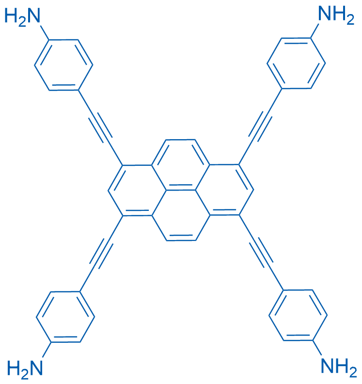 4,4',4'',4'''-[芘-1,3,6,8-四基四(乙炔-2,1-二基)]四苯胺 结构式