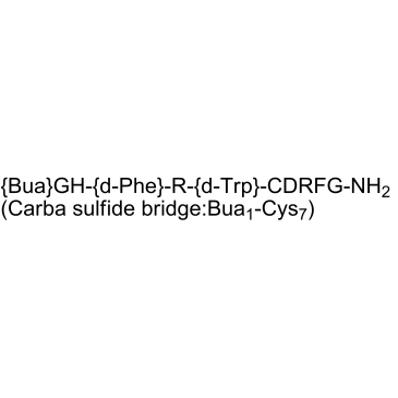丁酰基-甘氨酰-组氨酰-D-苯丙氨酰-精氨酰-D-色氨酰-半胱氨酰-天冬氨酰-精氨酰-苯丙氨酰-甘氨酰胺（碳硫桥：BUA1-CYS7） 结构式