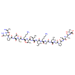 H-丙氨酰-L-天冬氨酰-L-脯氨酰-L-天冬氨酰-L-半胱氨酰-L-赖氨酰-L-苏氨酰-L-异亮氨酰-L-亮氨酰-L-赖氨酰-L-丙氨酰-L-亮氨酰甘氨酰-L-脯氨酰-L-丙氨酰-L-丙氨酰-L-苏氨酸 结构式