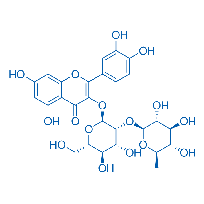 槲皮素-3-O-葡萄糖基-(1→2)-L-鼠李糖苷 结构式