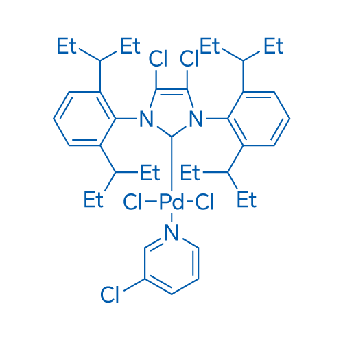 (SP-4-1)-[1,3-双[2,6-双(1-乙基丙基)苯基]-4,5-二氯-1,3-二氢-2H-咪唑-2-亚基]二氯(3-氯吡啶-κN)钯 结构式