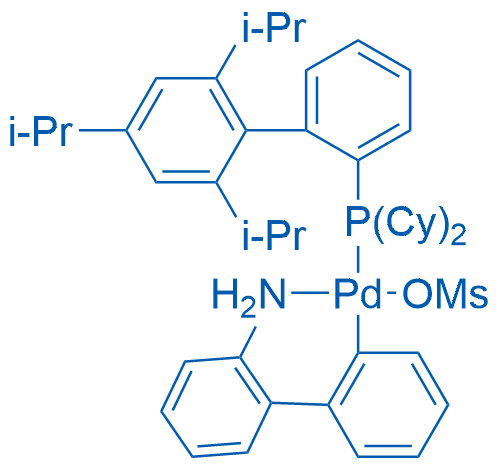 甲烷磺酸(2-二环己基膦基-2',4',6'-三-异丙基-1,1'-联苯基)(2'-氨基-1,1'-联苯-2-基)钯(II) 结构式