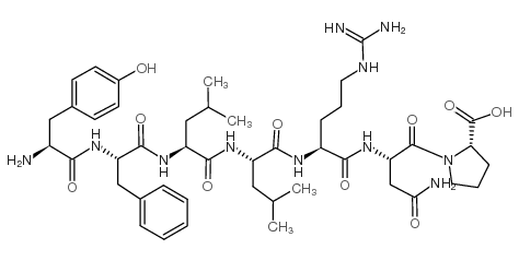 L-酪氨酰-L-苯丙氨酰-L-亮氨酰-L-亮氨酰-L-精氨酰-L-天冬氨酰胺酰-L-脯氨酸 结构式