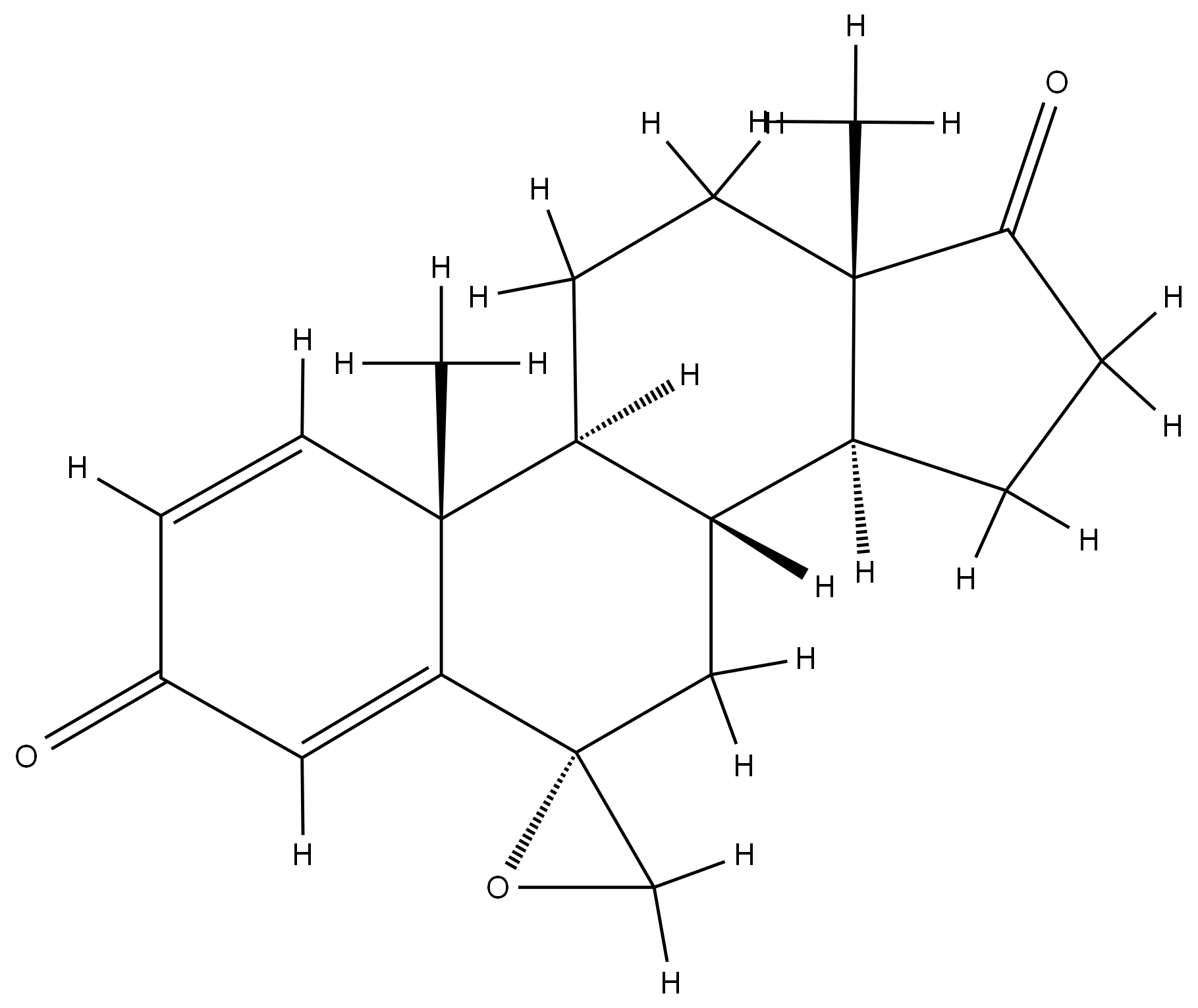 6α-螺[雄甾-1,4-二烯-6,2'-环氧乙烷]-3,17-二酮 结构式
