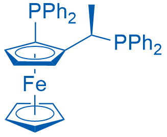 (1Rp)-1-(二苯基膦基)-2-[(1R)-1-(二苯基膦基)乙基]二茂铁 结构式