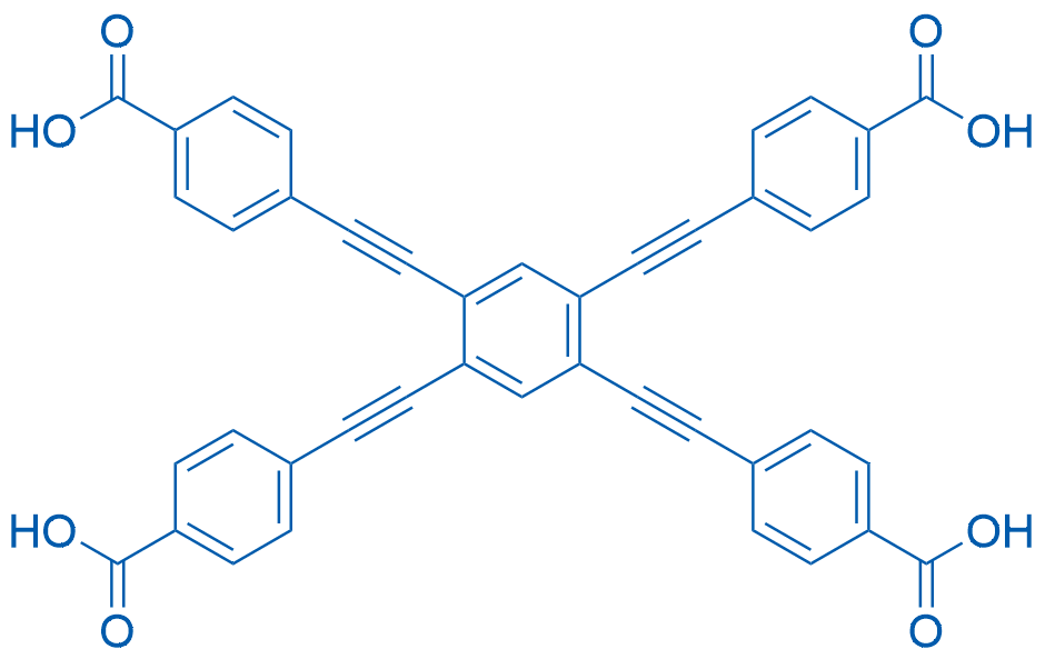 4,4',4'',4'''-(苯-1,2,4,5-四基四(乙炔-2,1-二基))四苯甲酸 结构式