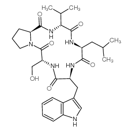环(-D-丝氨酰-脯氨酰-D-缬氨酰-亮氨酰-D-色氨酰) 结构式