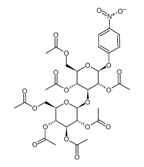 4-硝基苯基 3-O-(2,3,4,6-四-O-乙酰基-BETA-D-吡喃葡萄糖基)-BETA-D-吡喃葡萄糖苷 2,4,6-三乙酸酯 结构式