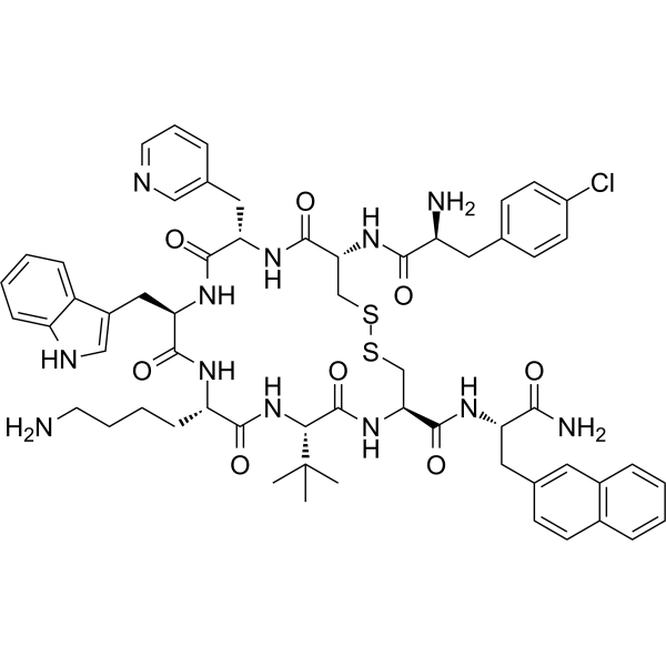 H-对氯-Phe-D-Cys-β-(3-吡啶基)-Ala-D-Trp-Lys-tBu-Gly-Cys-2-Nal-NH2 结构式