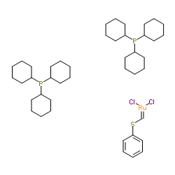 双(三环己基磷)[(苯基硫)亚甲基]钌(II)二氯 结构式