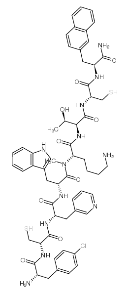H-p-氯-Phe-D-Cys-β-(3-吡啶基)-Ala-D-Trp-N-甲基-Lys-Thr-Cys-2-Nal-NH2 结构式