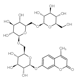 4-甲基香豆素基-β-D-龙胆三糖苷 结构式