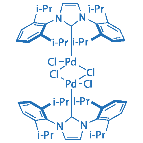二氯(二-μ-氯)双[1,3-双(2,6-二异丙基苯基)咪唑-2-亚基]二钯(II) 结构式