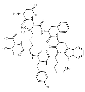 H-Asp-Pen-Phe-Trp-Lys-Tyr-Cys-Val-OH 结构式