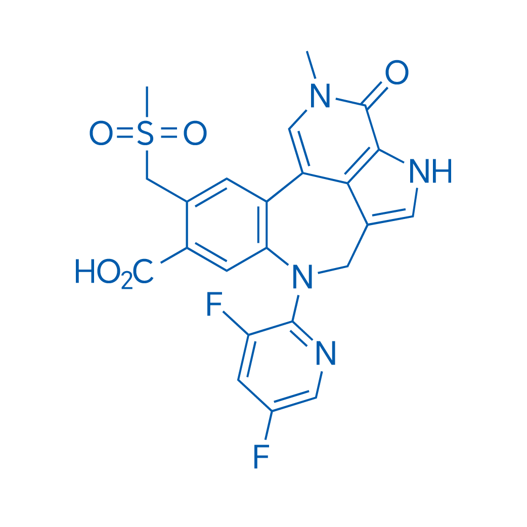 4-(3,5-二氟吡啶-2-基)-10-甲基-7-((甲磺酰基)甲基)-11-氧代-3,4,10,11-四氢-1H-1,4,10-三氮杂二苯并[cd,f]薁-6-羧酸 结构式