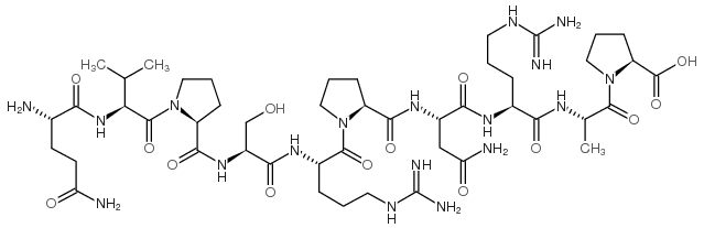 L-谷氨酰胺酰-L-缬氨酰-L-脯氨酰-L-丝氨酰-L-精氨酰-L-脯氨酰-L-天冬氨酰胺酰-L-精氨酰-L-丙氨酰-L-脯氨酸 结构式