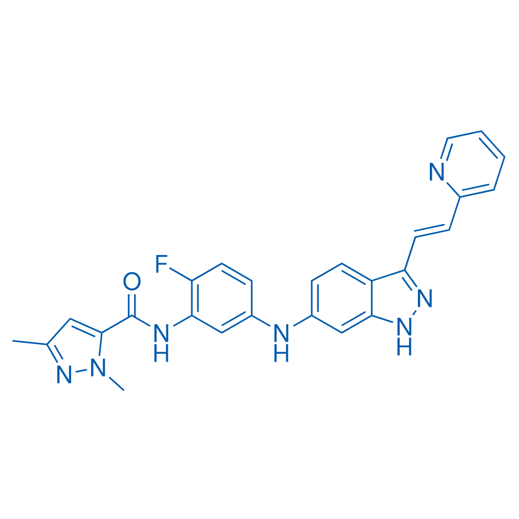 N-[2-氟-5-[[3-[(1E)-2-(2-吡啶基)乙烯基]-1H-吲唑-6-基]氨基]苯基]-1,3-二甲基-1H-吡唑-5-甲酰胺 结构式