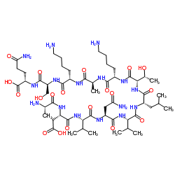 H-丙氨酰-L-α-天冬氨酰-L-缬氨酰-L-天冬酰胺酰-L-缬氨酰-L-亮氨酰-L-苏氨酰-L-赖氨酰-L-丙氨酰-L-赖氨酰-L-丝氨酰-L-谷氨酰胺 结构式