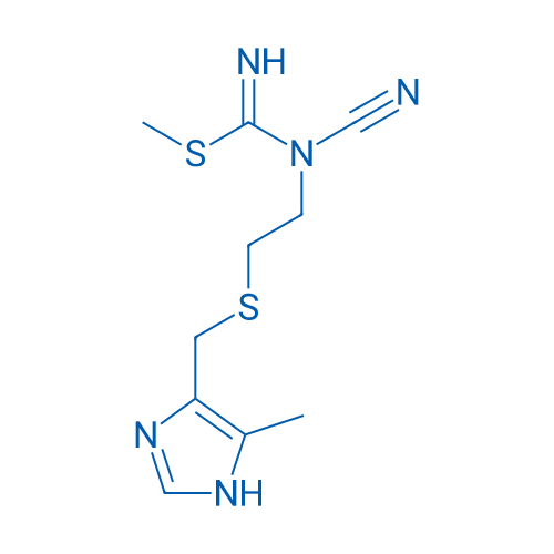 N-氰基-N-[2-(5-甲基咪唑-4-甲硫)乙基]-S-甲基异硫脲 结构式