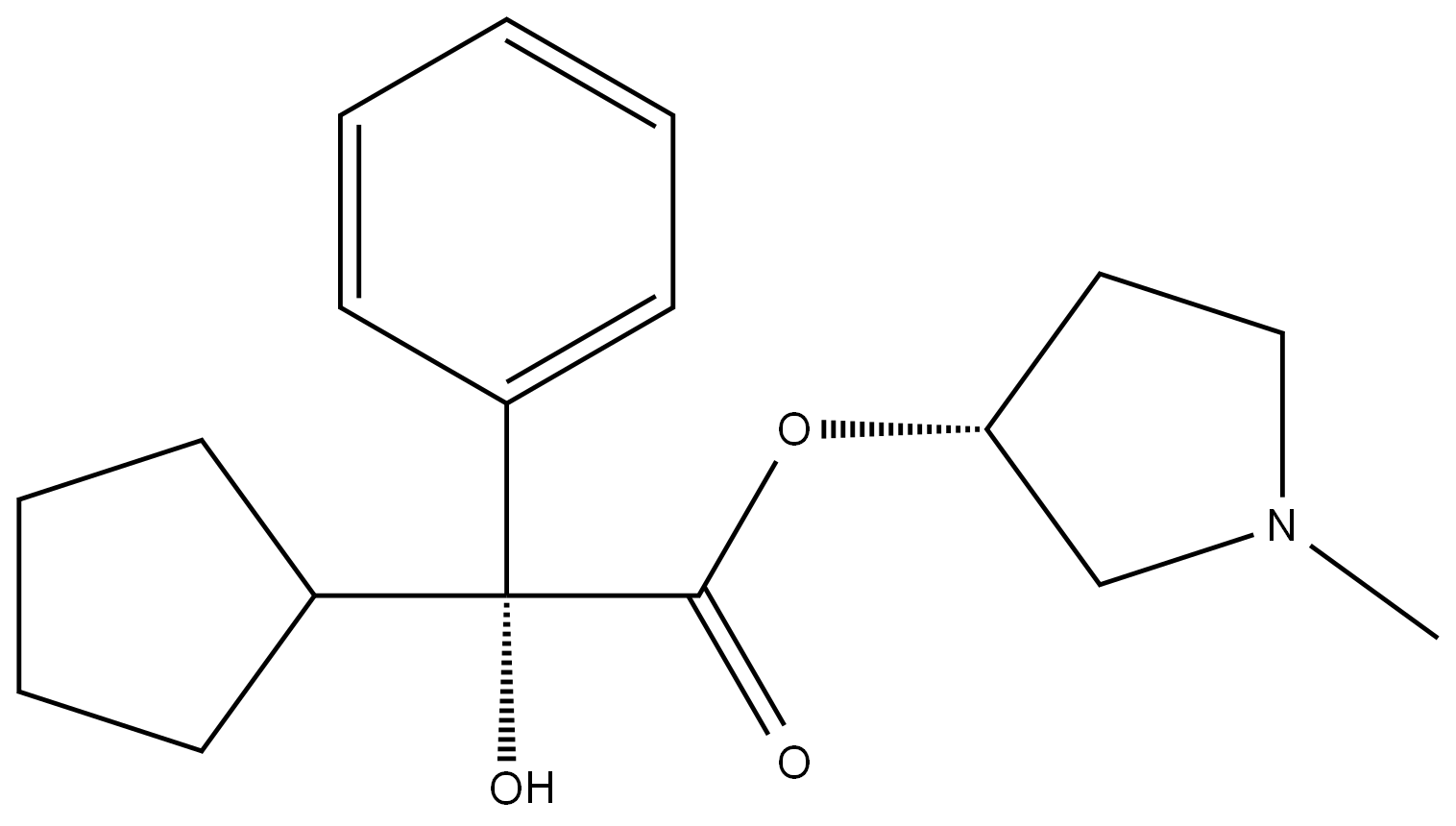 (R)-(R)-1-甲基吡咯烷-3-基 2-环戊基-2-羟基-2-苯基醋酸盐 结构式